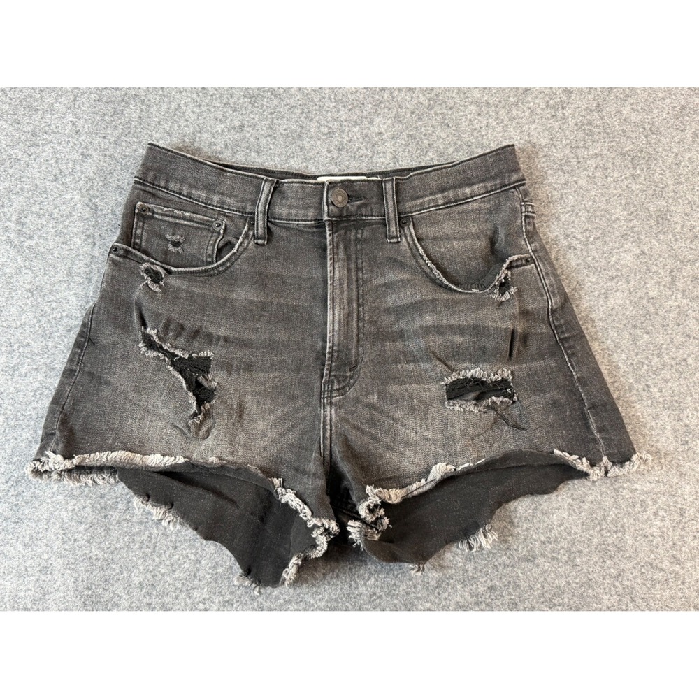 Abercrombie & Fitch High Rise Short Women 28/6 Black Distressed Denim Curve Love
